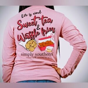 Simply Southern Sweet Tea & Waffle Fries Pink Tee Long Sleeves Medium